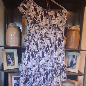 Crown & Ivy One Shoulder Black and White Dress